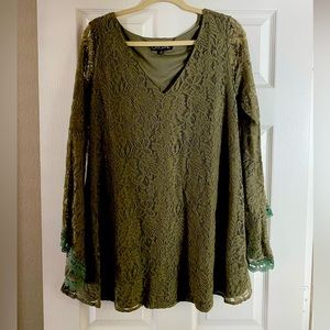 Boho Forest green long sleeve dress size M